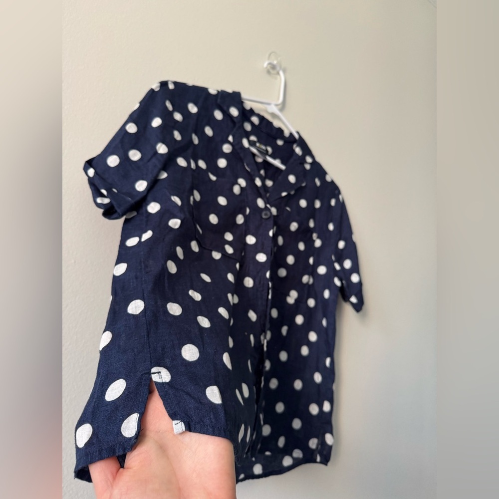 Anthropologie Maeve Women Buttondown Surf Linen Navy Dot Shirt Top Sz XS - Picture 8 of 13